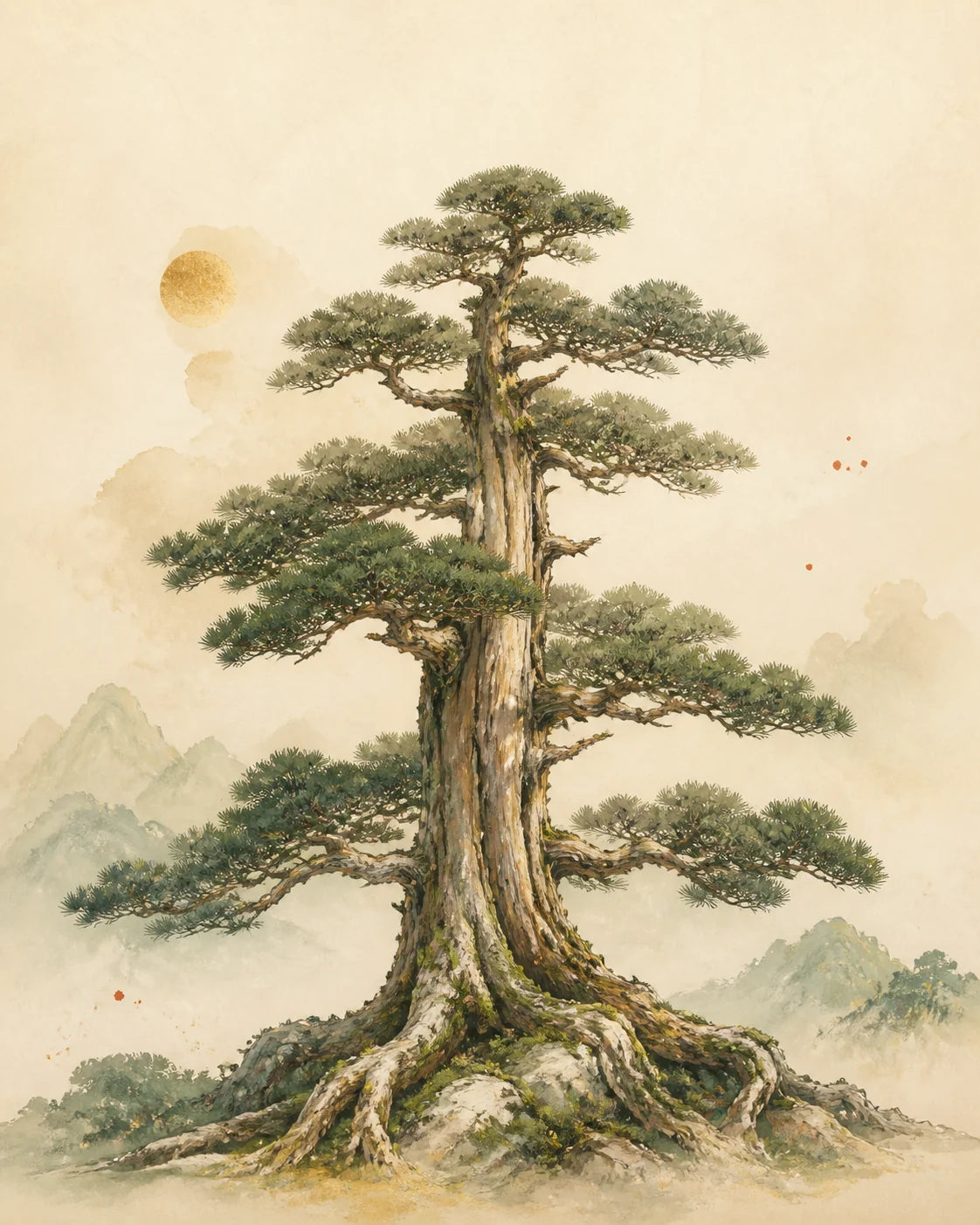 A monumental ancient pine representing Jia Yang Wood