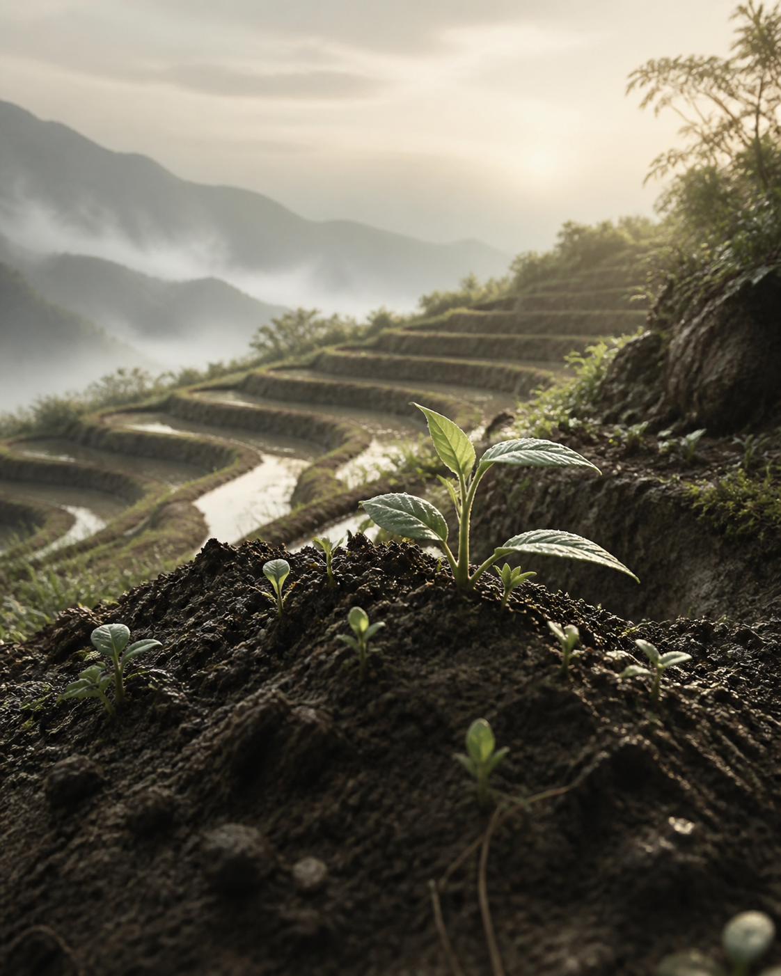 Fertile terraced soil after rain representing Ji Yin Earth